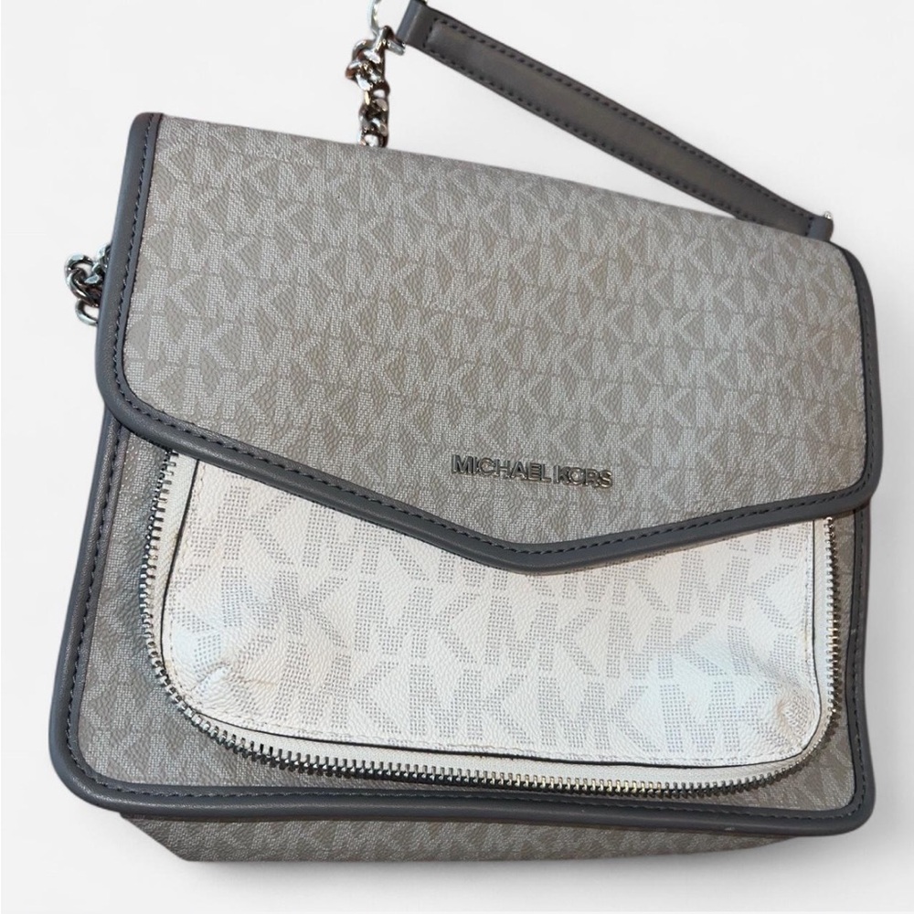 Michael Kors Gray and white Crossbody Bag with Monogram Print